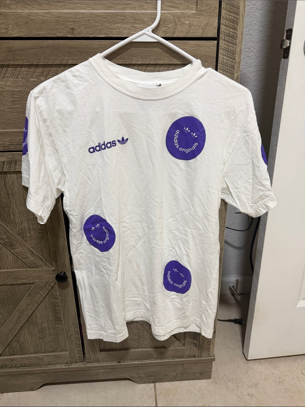 adidas White Tee with Purple Logo Circles
